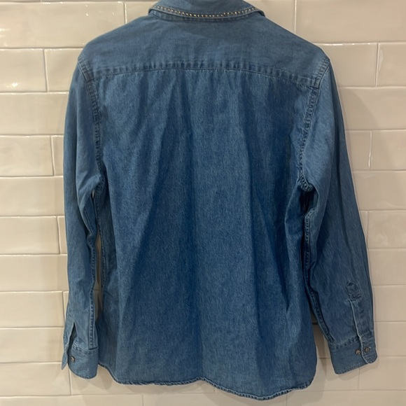 Cowboy Cote Jean Shirt embellished with Western Boots & Hat Women’s L - Picture 6 of 7